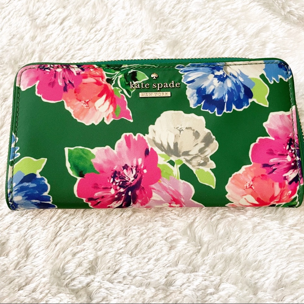 NWT Kate spade Lacey continental zip around wallet in lucky geranium pri…
